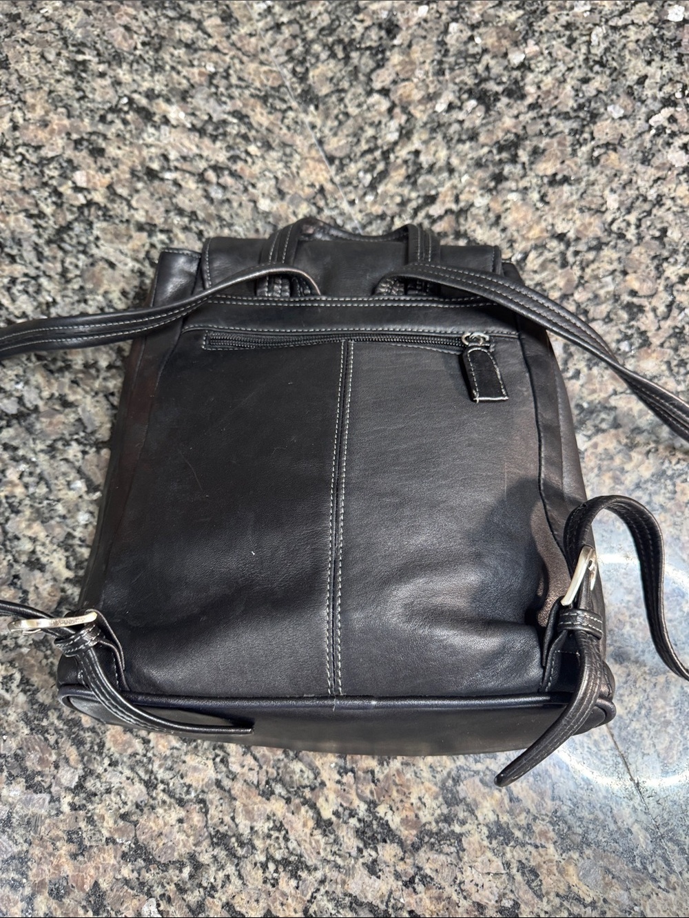 Tignanello Black Leather Bohemian Backpack Flap Closure Minimalist Everyday Bag - Picture 6 of 12